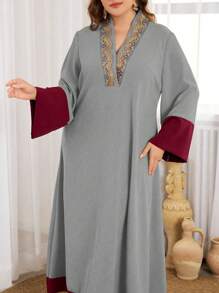 Al Najma Váy cổ tròn thanh lịch màu khối cỡ lớn, váy maxi kaftan khiêm tốn, dành cho tiệc tối/khách dự tiệc cưới/kỷ niệm - Nhiều màu - Xem 4