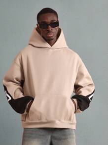 SUMWON Premium Athletic Hoodie Retro Varsity Design Drawstring Pullover Sweatshirt Fall Winter Sports Streetwear Casual Urban Fashion Soft Warm Fleece Comfort Sporty Modern - Khaki - View 2