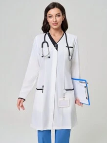 TaskEZ White Long Sleeve Lab Coat/Jacket With Pockets - White - View 2