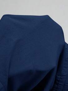 SHEIN Elaquor Quần short màu trơn cỡ lớn có viền xếp nếp kiểu Pháp - Màu xanh hải quân - Xem 12