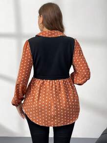 SHEIN LUNE Plus Size Women's Polka Dot Print Long Sleeve Shirt Fall Women Holiday Business Casual Woman Going Out Tops