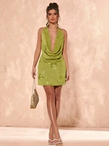 SHEIN BAE Vestido deslizante sexy con escote pronunciado y bordado floral para mujer, ideal para playa, vacaciones, resort y primavera