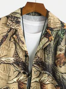 Manfinity RSRT Conjunto de camisa casual de hombre con estampado de árbol para vacaciones - Multicolor - Ver 5