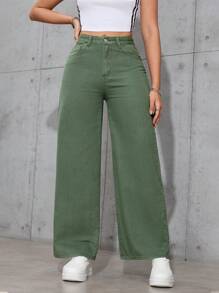 SHEIN EZwear Casual Washed High Waist Straight Leg Jeans