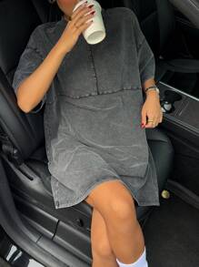 Muchica 破洞扎染宽松迷你 T 恤连衣裙