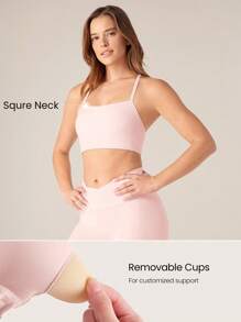 GLOWMODE FeatherFit™ T 领工字背扭纹运动胸罩低冲击瑜伽日常