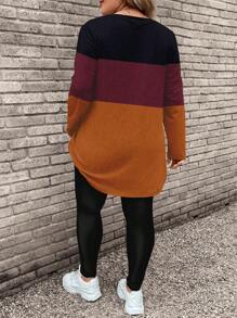 EMERY ROSE 2pcs/Set Plus Size Women Casual Stripe Pattern Long Sleeve T-Shirt And Yoga Pants Suit, Suitable For Autumn/Winter