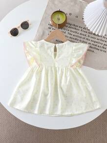 SHEIN Young Girl Contrast Trim Pleated Simple Casual Shirt - Multicolor - View 2