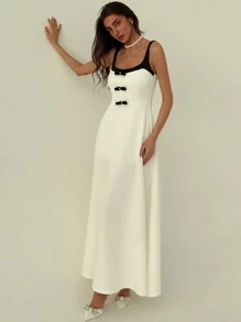 Aloruh Vestido de tirantes con adorno de moño de color contrastante elegante para mujeres