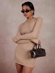 COSMINA Modest Women's Solid Color Round Neck Raglan Sleeve Mini Dress