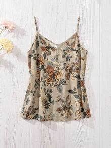 Rusticease Women Summer Floral Print Loose Strap Camisole Top