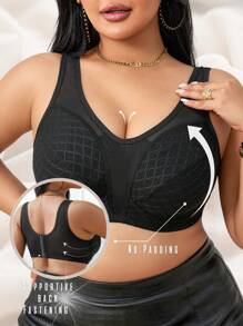 SHEIN 1pc Plus Size Wireless Comfort Bra - Black - View 7