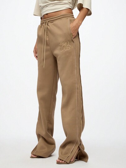 SUMWON WOMEN Luxe Side Split Flare Joggers Athletic Loungewear Sweatpants With Drawstring Waist ComFort Stretch Pants For Yoga Fitness Athleisure Casual Wear