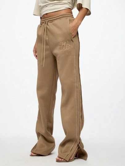 SUMWON WOMEN 奢华侧开衩喇叭裤运动休闲裤，腰部抽绳，舒适弹力裤，适合瑜伽健身运动休闲装