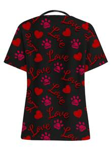 PopScrub V-Neck Short Sleeve All-Over Print Casual Healthcare Scrub Uniform Top
