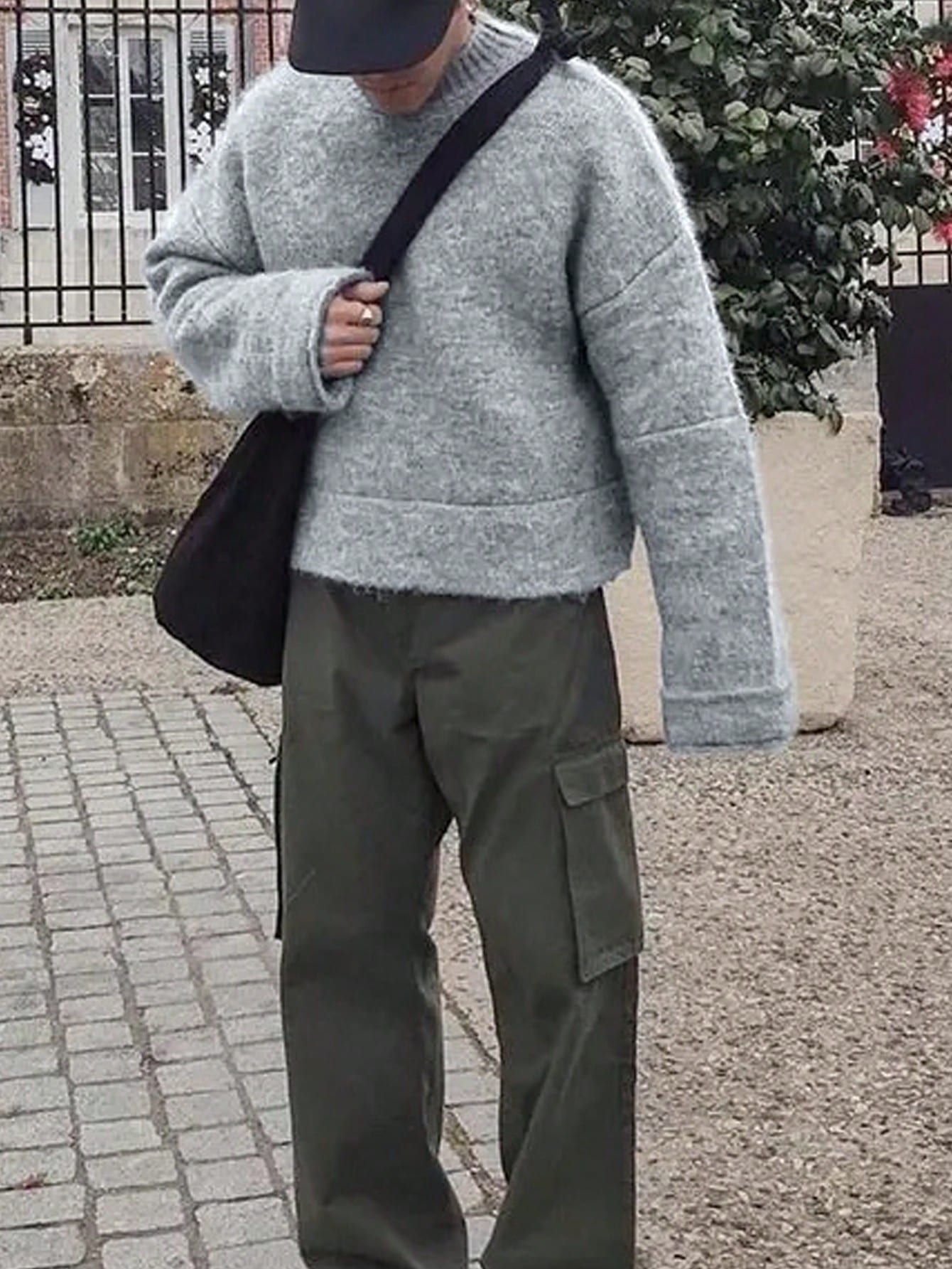 Manfinity Dauomo Men Plain Knitted Sweater With Stand Collar, Loose Fit, Autumn/Winter