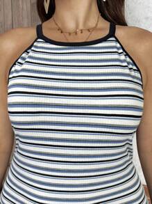 SHEIN LUNE Ärmellose gestreifte Sommerkleid in Große Größen für Damen