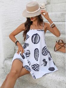 Vivid Eden Gewebtes bedrucktes Minikleid mit Spaghettiträgern für Frauen