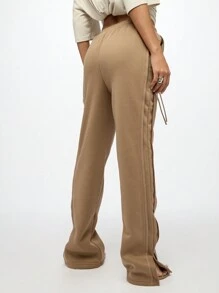 SUMWON WOMEN 奢华侧开衩喇叭裤运动休闲裤，腰部抽绳，舒适弹力裤，适合瑜伽健身运动休闲装 - 棕色 - 查看 2