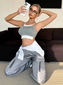 Women Standard Size Letter Print Cropped Camisole Tank Top - Multicolor - View 5