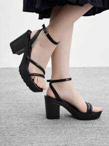 CUCCOO BIZCHIC Women's Fashionable Black Ankle Strap Minimalist Chunky Heel Comfortable Sandals, Suitable For Commuting, Date, Party, Holiday Spring Shoes Spring Break Easter - Black - View 5