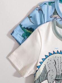 2 件套小男孩舒适恐龙印花短袖上衣和舒适裤子 2 件套睡衣套装 - 藍色 - 查看 4