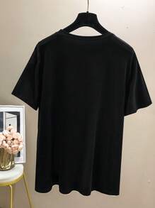 Lacomfia Plus Size Jednolity Kolor Patchwork Okrągły Dekolt Krótki Rękaw Prosty Casualowy T-shirt