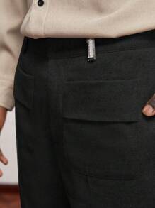 AKNOTIC Business Casual Men's Woven Mid-Waist Straight Leg Casual Pants - Black - View 7