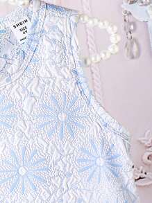 Abito a slip senza maniche con fiore grande in tessuto jacquard blu ramadan, con sacchetto abbinato, stile principessa elegante per giovani donne - Blu - Visualizzare 5