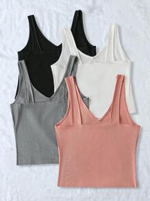 Calvaya Plus Size Women Solid Color Wide Strap Simple Fitted Basic Tank Top, Casual Everyday Wear - Multicolor - View 2