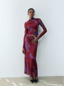 Maija Parte superior moderna urbana de mujer con patrón de degradado rojo, apropiada para fiestas de Día de San Valentín, primavera, eventos diarios casuales, elegantes, apta para bodas, citas y festivales de música bohemios