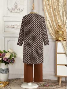 Tween Boy All-Over Print Mid-Length Top & Pants 2 Pieces Set - Brown - View 2