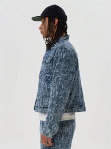 Graffiti Musero Denim Cropped Jacket For Spring Summer - Multicolor - View 2