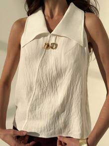 Aloruh Camisa informal sin mangas con cuello de mujer de unicolor
