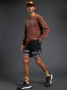 Manfinity Sport Corelite 男士圆领长袖字母印花休闲运动卫衣 - 咖啡棕 - 查看 3