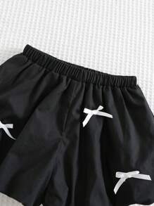 Cozy Pixies Shorts décontractés pour bébé fille avec nœud 3D décoratif et taille élastique - Noir - Voir 12