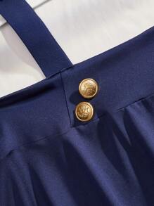 3 件套少女服装套装：上衣、吊带裙和头带 - 藍白色 - 查看 4