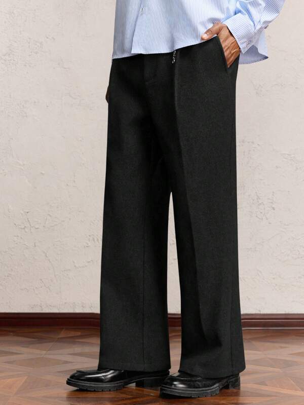 SHEIN X ELOISA & ORSON AKNOTIC Business Casual Men's Woven Loose Mid-Waist Straight Leg Casual Flare Pants, Suitable For Daily Wear, School