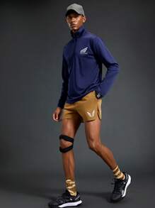 Manfinity Sport Polished Shorts deportivos casuales con bolsillo y diseño con lazo delantero impresos para hombres, de diseño simple