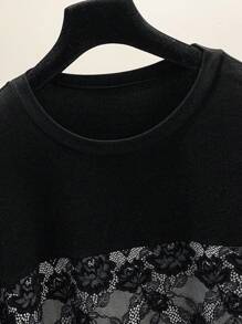 Lacomfia Plus Size Jednolity Kolor Patchwork Okrągły Dekolt Krótki Rękaw Prosty Casualowy T-shirt