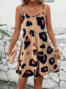 SHEIN LUNE Robe mini à bretelles imprimé léopard pour femmes