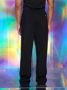 FeverCity Men's Rhinestone Embellished Loose Woven Long Suit Pants - Black - View 5