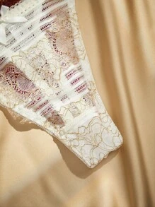 Charlaine 3pcs Women Lace Low Rise Thong Panties With Bow Decoration - Multicolor - View 5