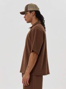 Musero Waffle Zip Polo Shirt - Burnt Orange - View 2