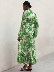 Aveloria Modichic Elegant Party Dress With Floral Print, Chiffon Fabric, Puff Sleeve, High Waist, Maxi A-Line Silhouette, Ruffle Hem Design For Women Fall Cloth For Women