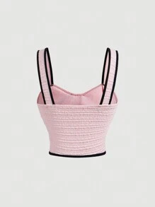 SHEIN MOD Ladies' Vintage Contrast Color Bowknot Sleeveless Top, Autumn Outer Wear - Pink - View 2