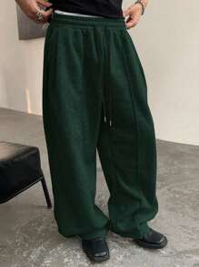 Manfinity Homme Men's Solid Color Front Tie Casual Loose Sweatpants, Daily Wear