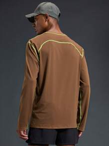 Acti Log Áo thun thể thao cổ tròn dài tay kẻ sọc đơn giản cho nam - màu nâu - Xem 2