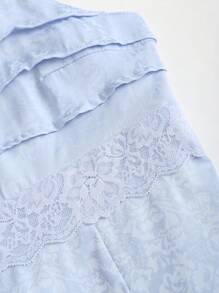 Sweetra 法式甜美浪漫露背缎面提花蝴蝶结女式紧身迷你连衣裙 - 藍色 - 查看 3