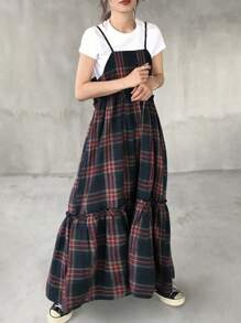 FRIFUL Women Sleeveless Plaid Spaghetti Strap Dress With Ruffle Hem, Spring/Summer Sundress - Multicolor - View 5